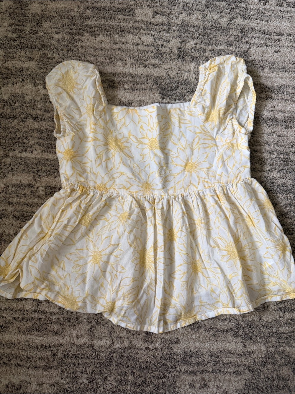 Joie White Peplum Top with Yellow Floral Sunflower Pattern